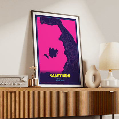Santorini Cyberpunk Map Poster