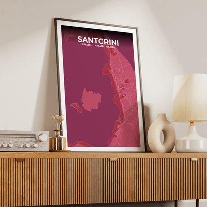 Santorini Scarlet Map Poster