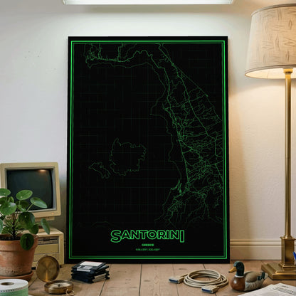Santorini Phosphor Map Poster - Phosphor Green