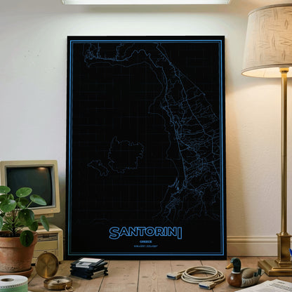 Santorini Phosphor Map Poster - IBM Blue