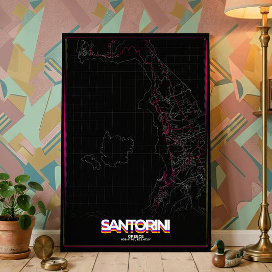 Santorini Retro Map Poster