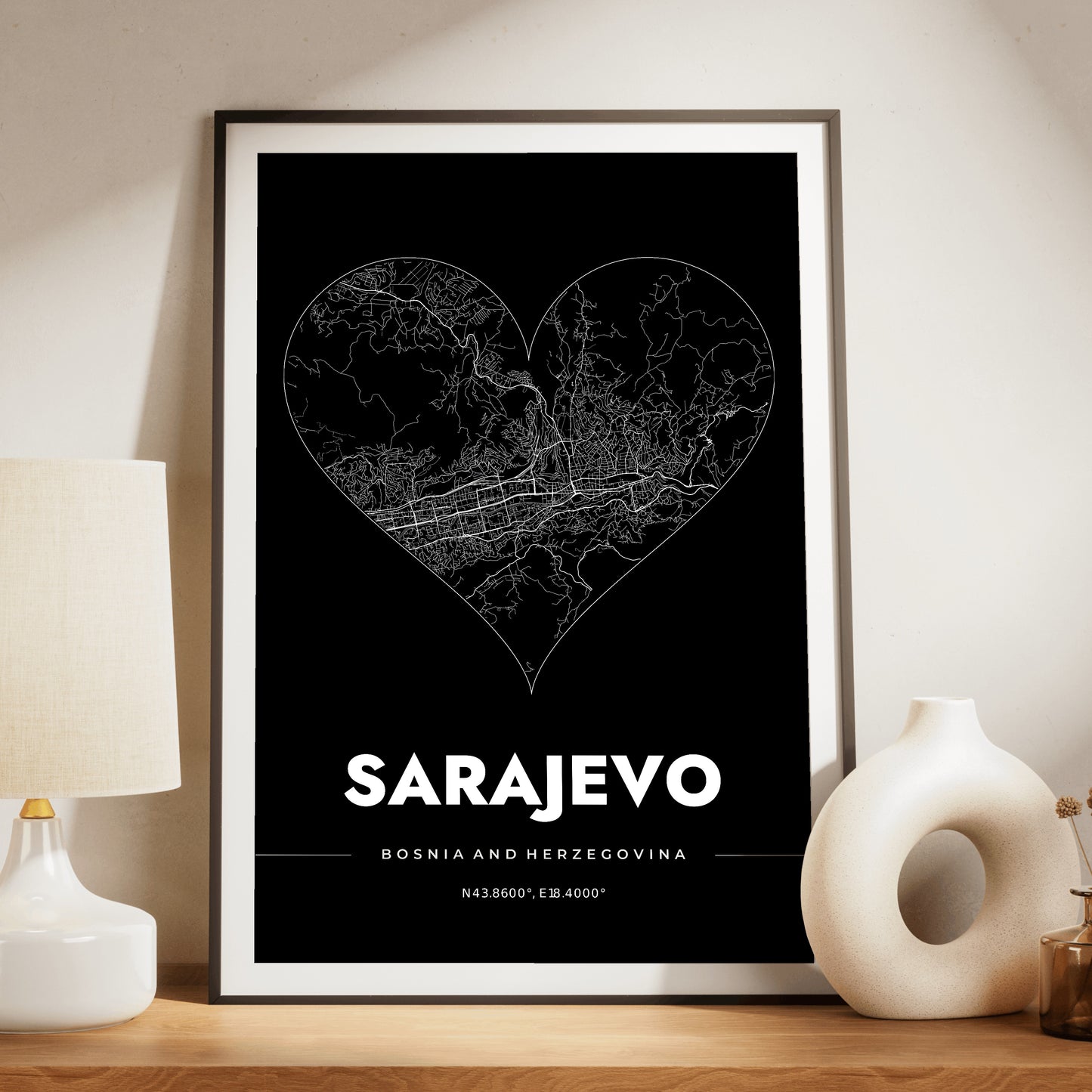 Sarajevo Heart Map Poster