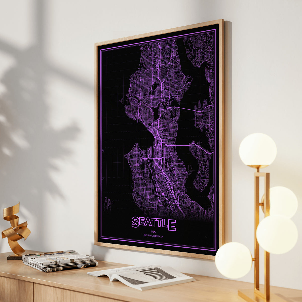 Seattle Phosphor Map Poster - EGA Violet