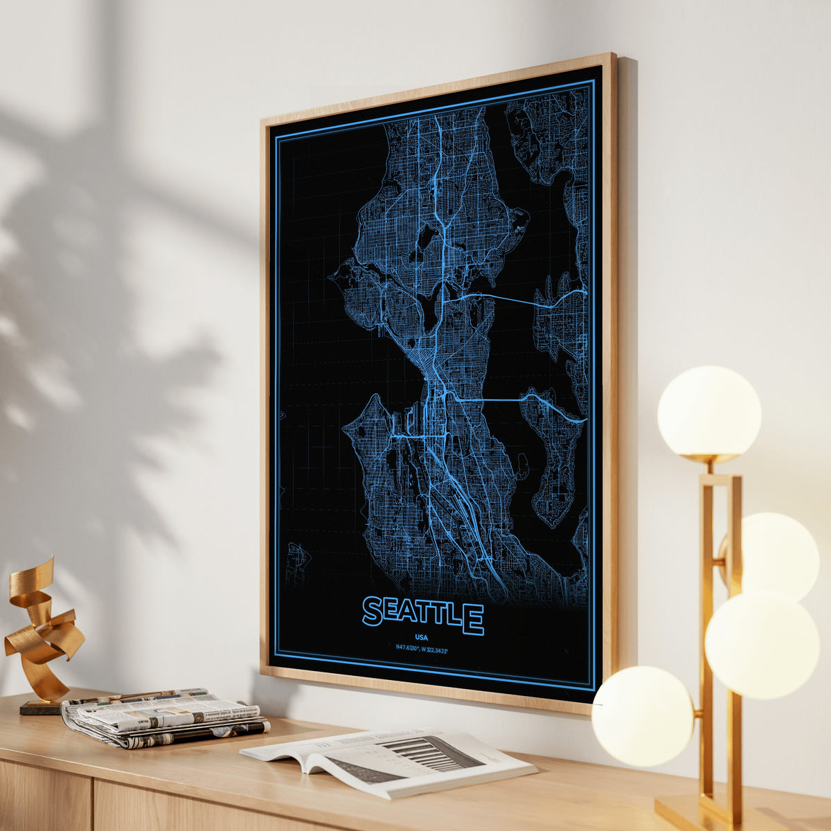 Seattle Phosphor Map Poster - IBM Blue