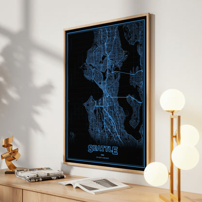 Seattle Phosphor Map Poster - IBM Blue