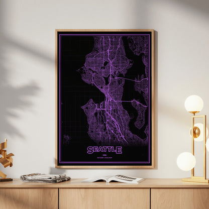 Seattle Phosphor Map Poster - EGA Violet