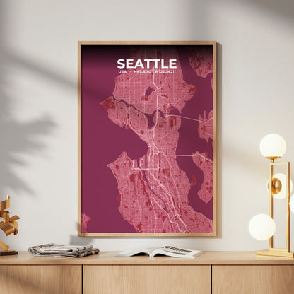 Seattle Scarlet Map Poster
