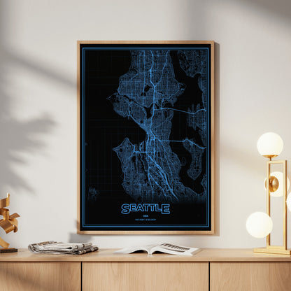 Seattle Phosphor Map Poster - IBM Blue
