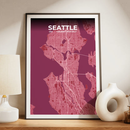 Seattle Scarlet Map Poster