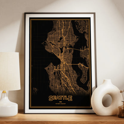 Seattle Phosphor Map Poster - Amber CRT