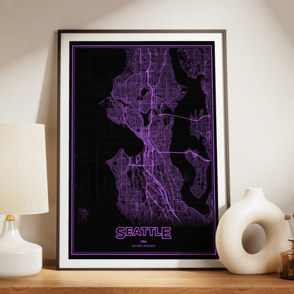 Seattle Phosphor Map Poster - EGA Violet