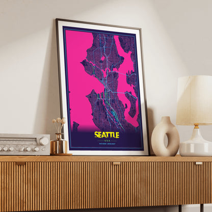 Seattle Cyberpunk Map Poster