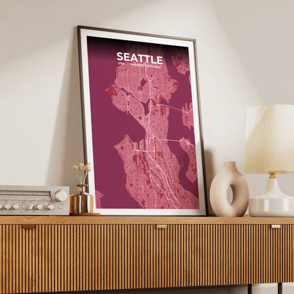 Seattle Scarlet Map Poster