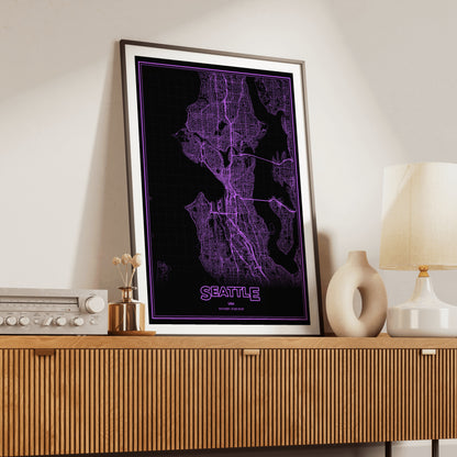 Seattle Phosphor Map Poster - EGA Violet