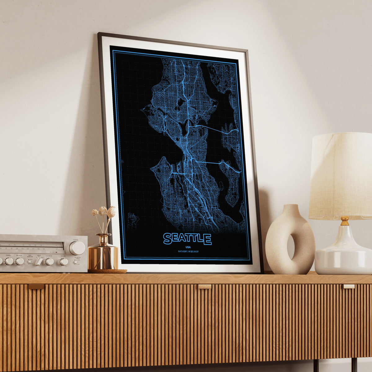 Seattle Phosphor Map Poster - IBM Blue