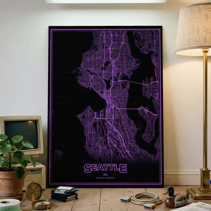 Seattle Phosphor Map Poster - EGA Violet