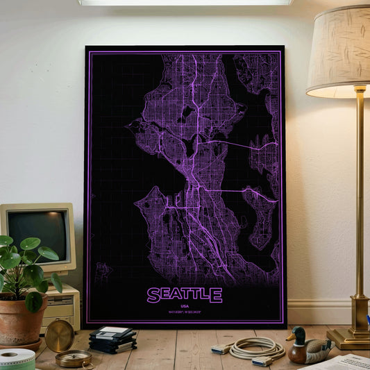 Seattle Phosphor Map Poster - EGA Violet