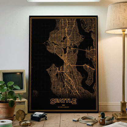 Seattle Phosphor Map Poster - Amber CRT