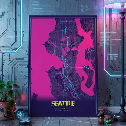 Seattle Cyberpunk Map Poster