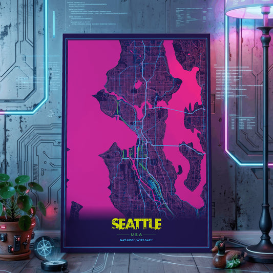 Seattle Cyberpunk Map Poster