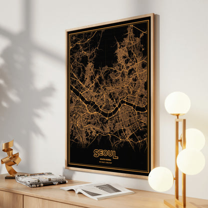 Seoul Phosphor Map Poster - Amber CRT