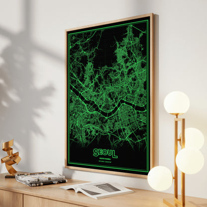 Seoul Phosphor Map Poster - Phosphor Green