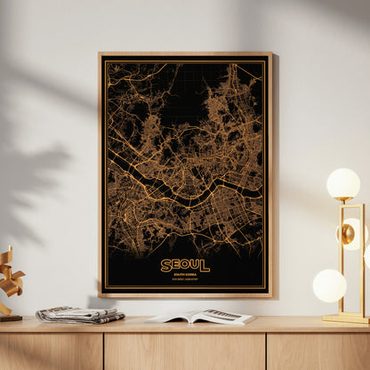 Seoul Phosphor Map Poster - Amber CRT