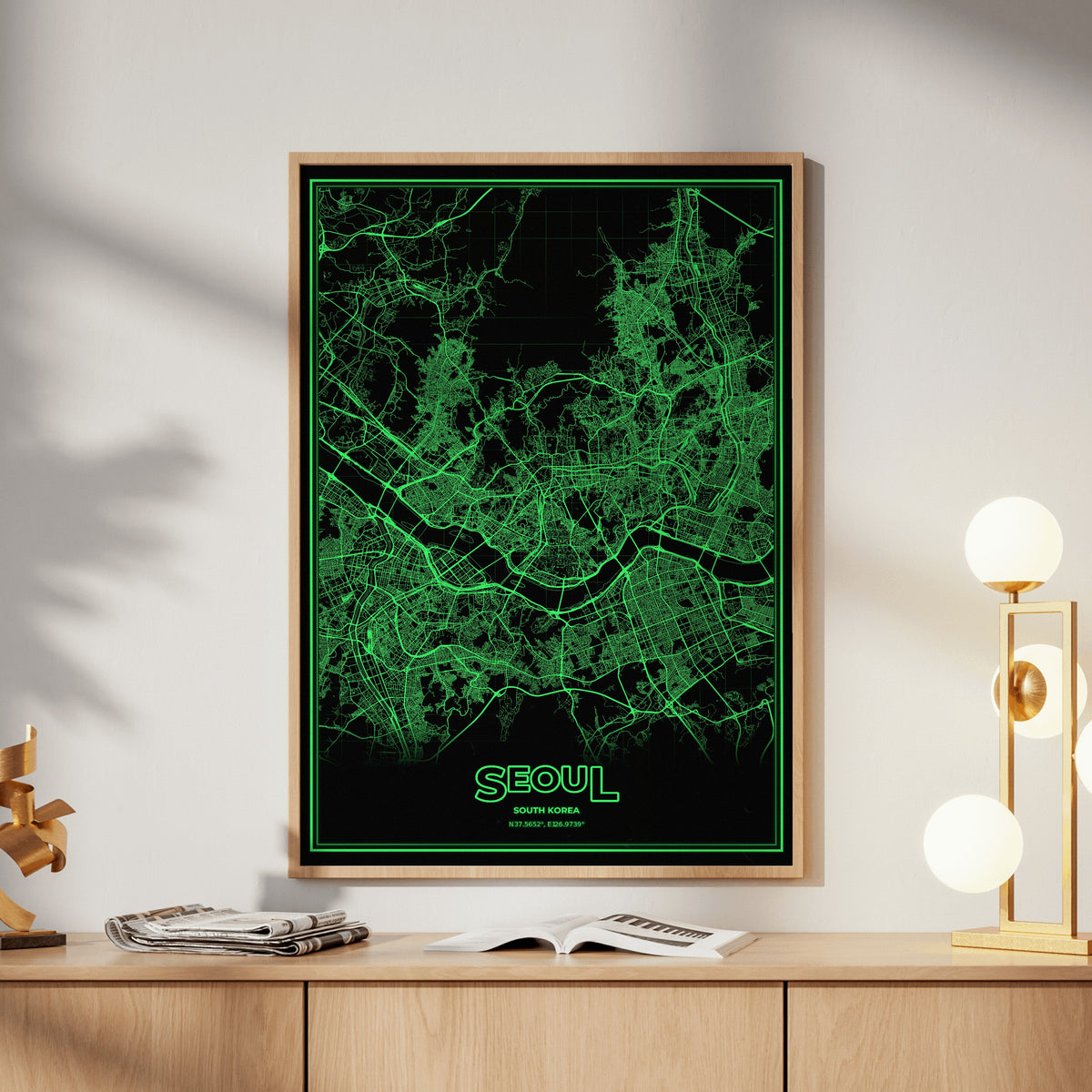 Seoul Phosphor Map Poster - Phosphor Green