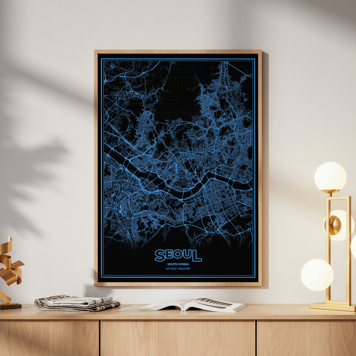 Seoul Phosphor Map Poster - IBM Blue
