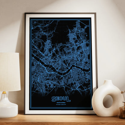 Seoul Phosphor Map Poster - IBM Blue