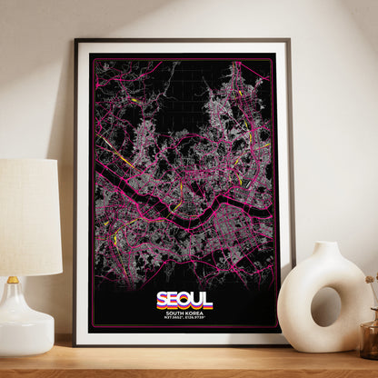 Seoul Retro Map Poster