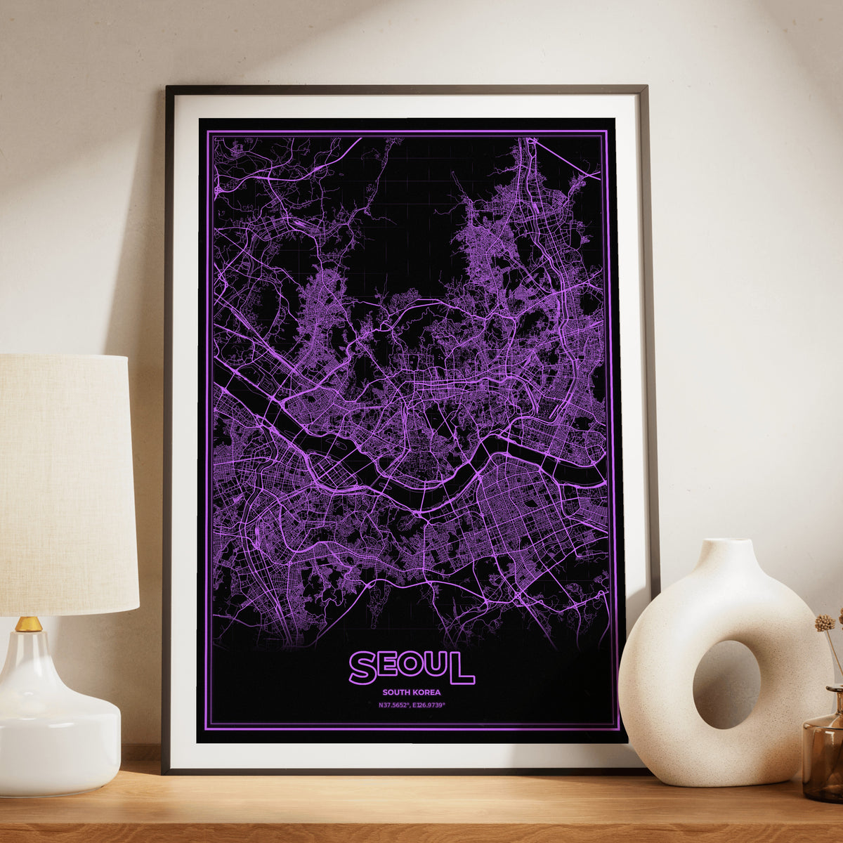 Seoul Phosphor Map Poster - EGA Violet