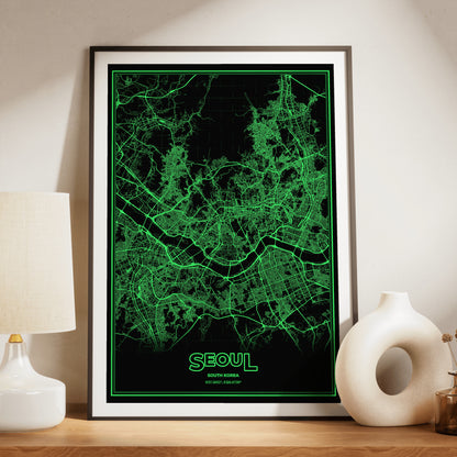 Seoul Phosphor Map Poster - Phosphor Green