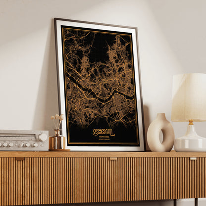 Seoul Phosphor Map Poster - Amber CRT