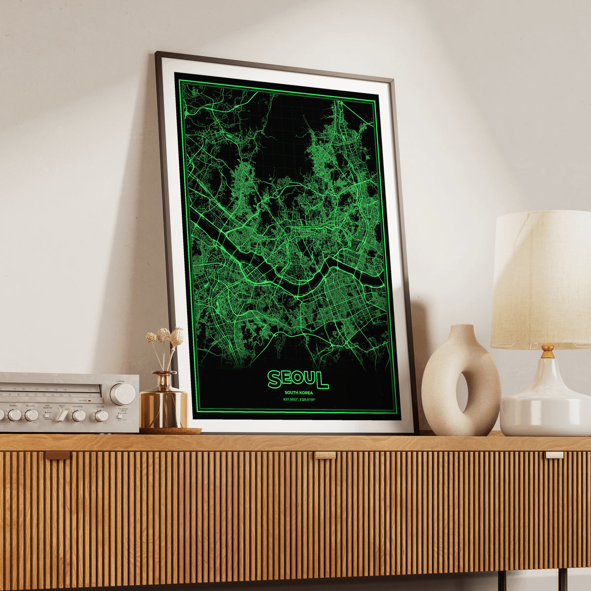 Seoul Phosphor Map Poster - Phosphor Green