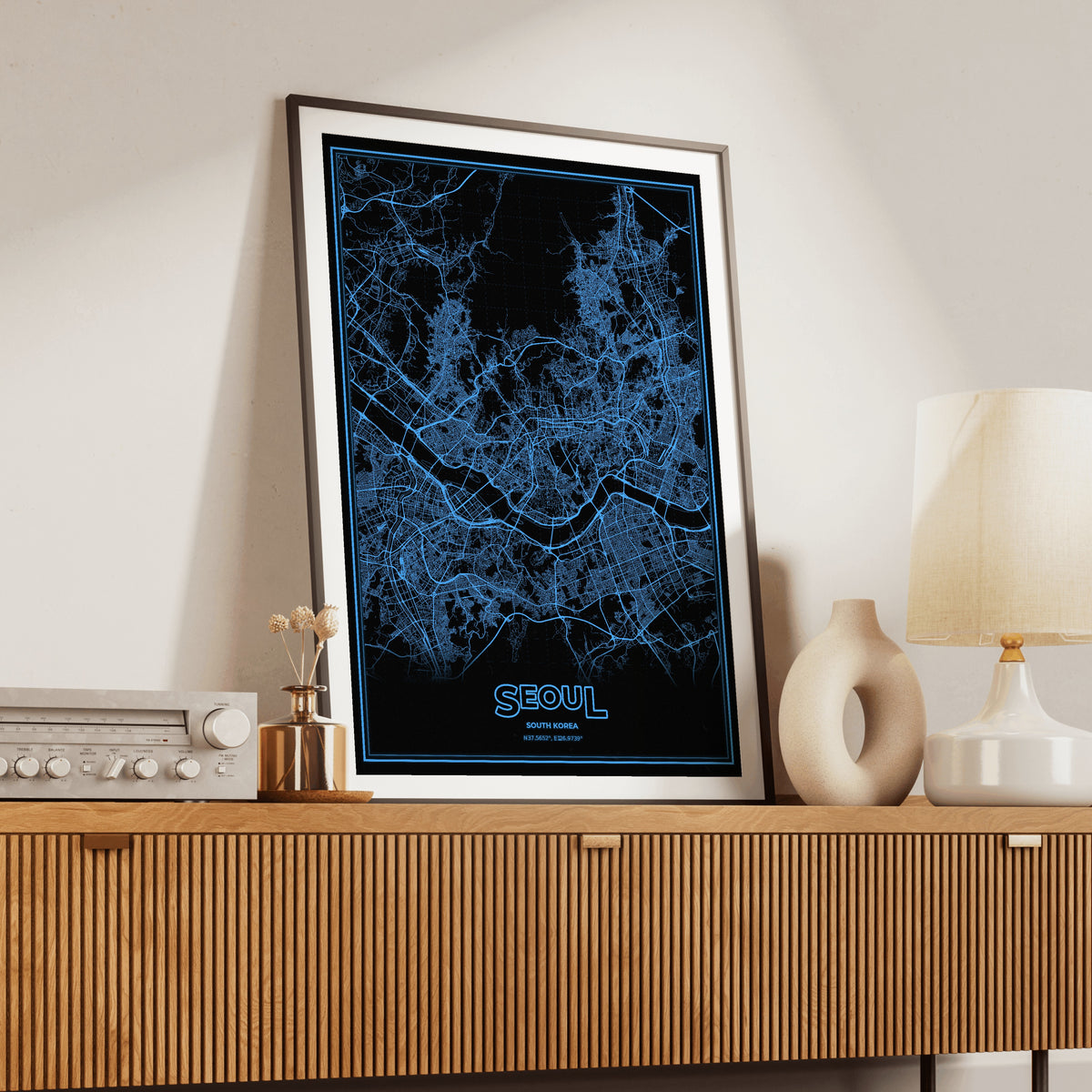 Seoul Phosphor Map Poster - IBM Blue