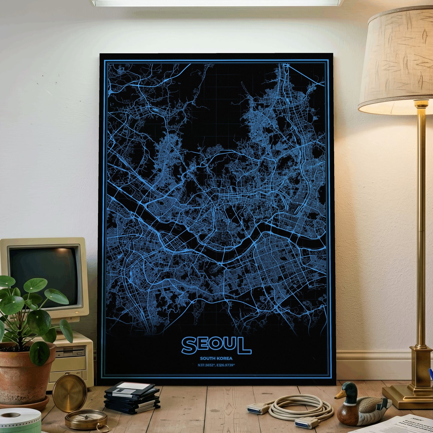 Seoul Phosphor Map Poster - IBM Blue