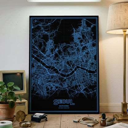 Seoul Phosphor Map Poster - IBM Blue