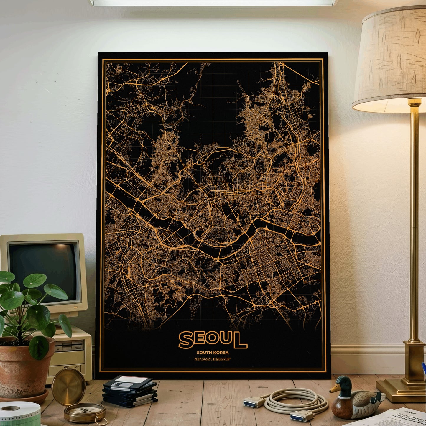 Seoul Phosphor Map Poster - Amber CRT