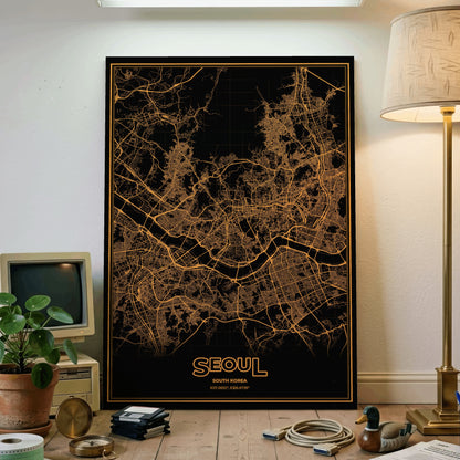 Seoul Phosphor Map Poster - Amber CRT