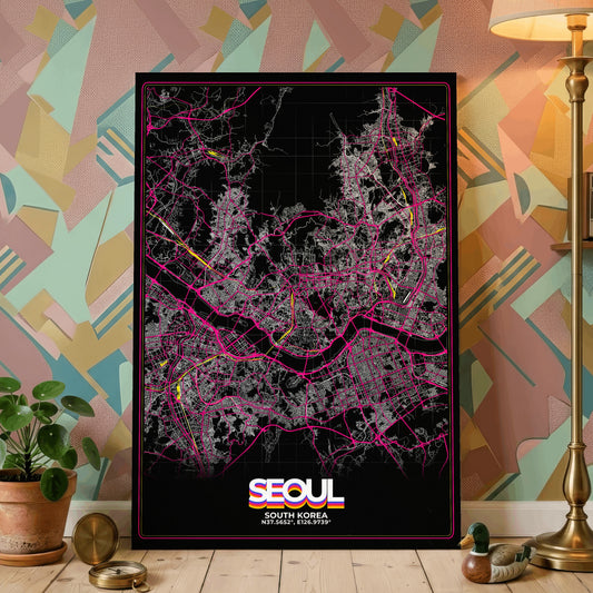 Seoul Retro Map Poster