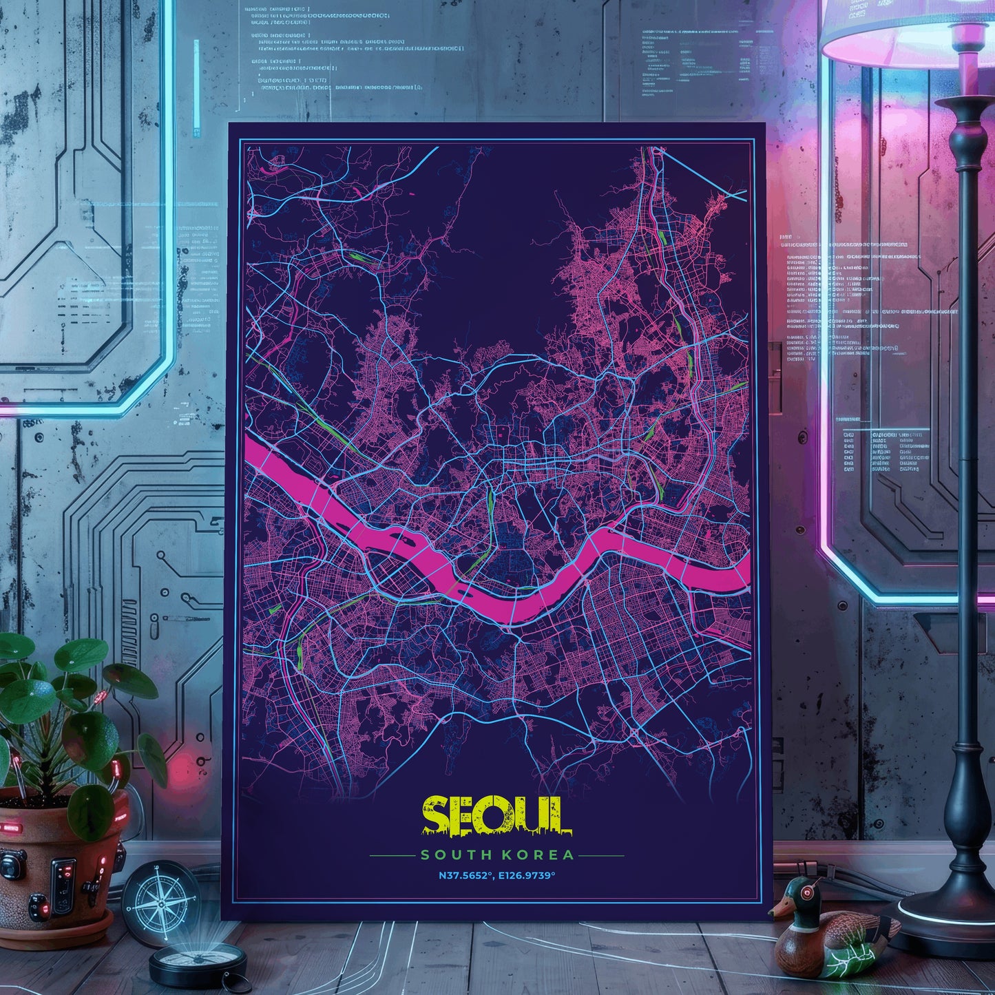 Seoul Cyberpunk Map Poster