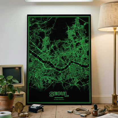 Seoul Phosphor Map Poster - Phosphor Green
