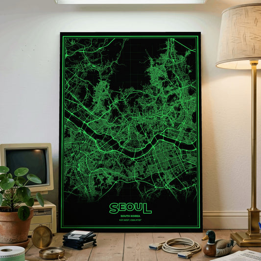 Seoul Phosphor Map Poster - Phosphor Green
