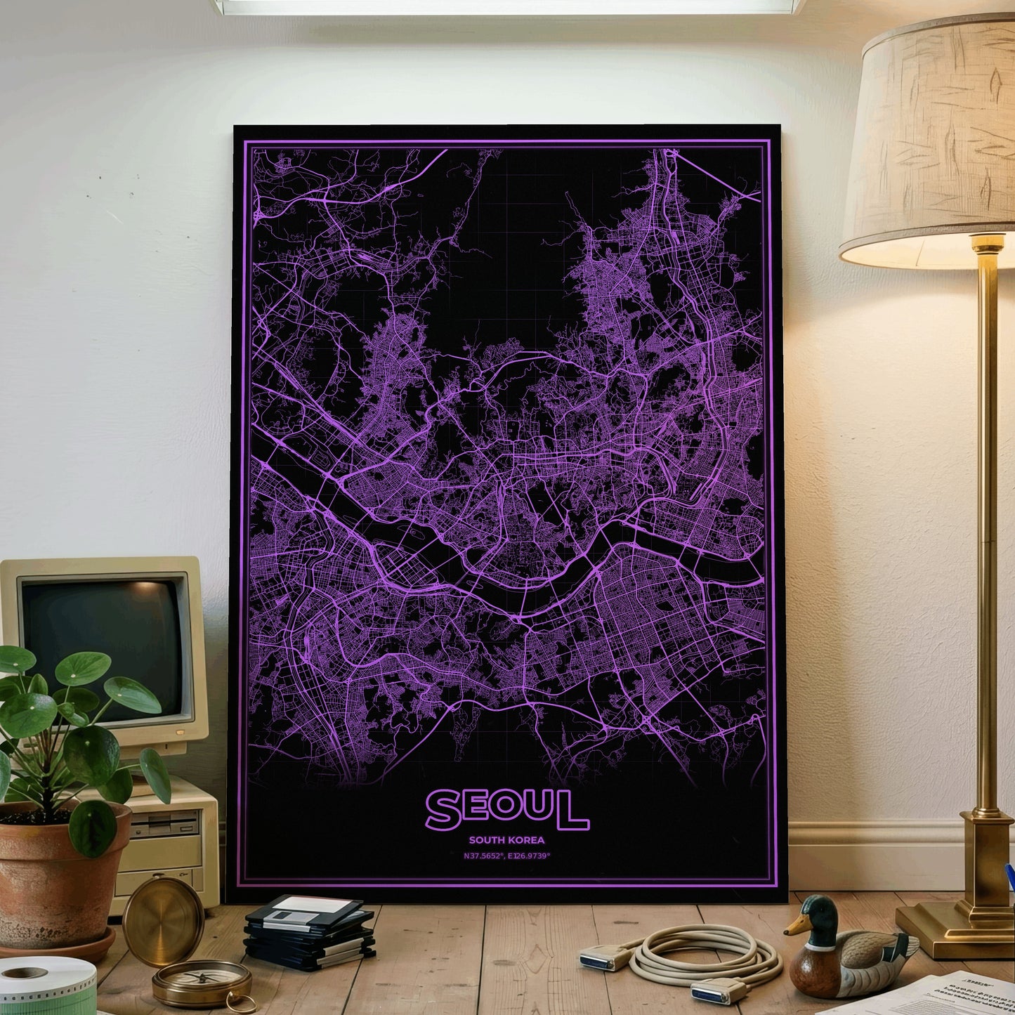 Seoul Phosphor Map Poster - EGA Violet