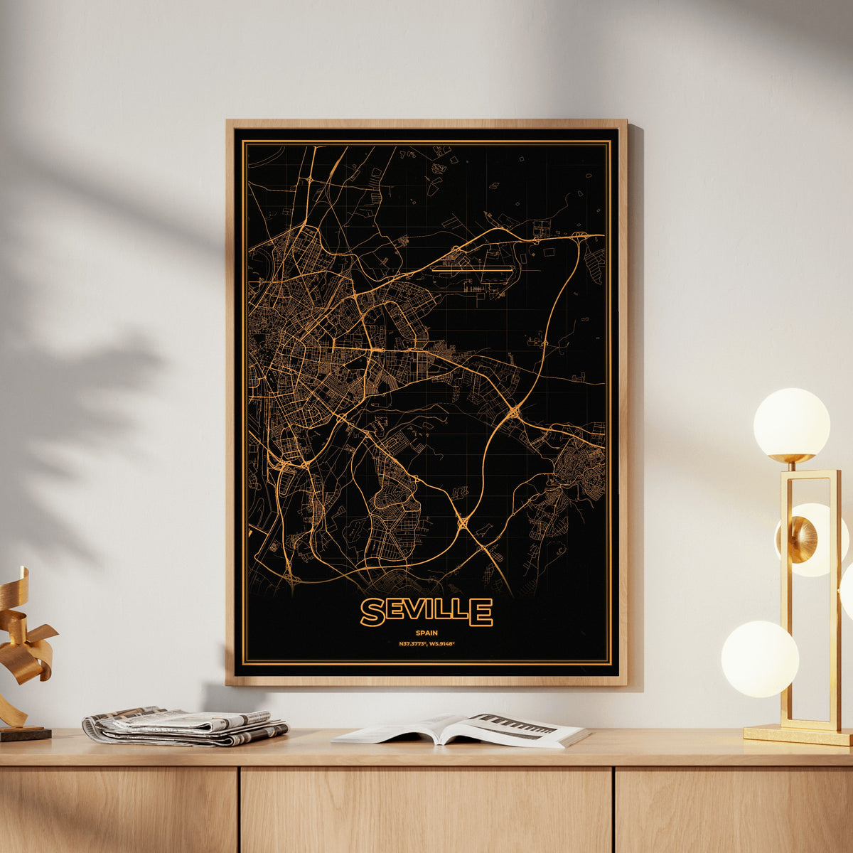 Seville Phosphor Map Poster - Amber CRT