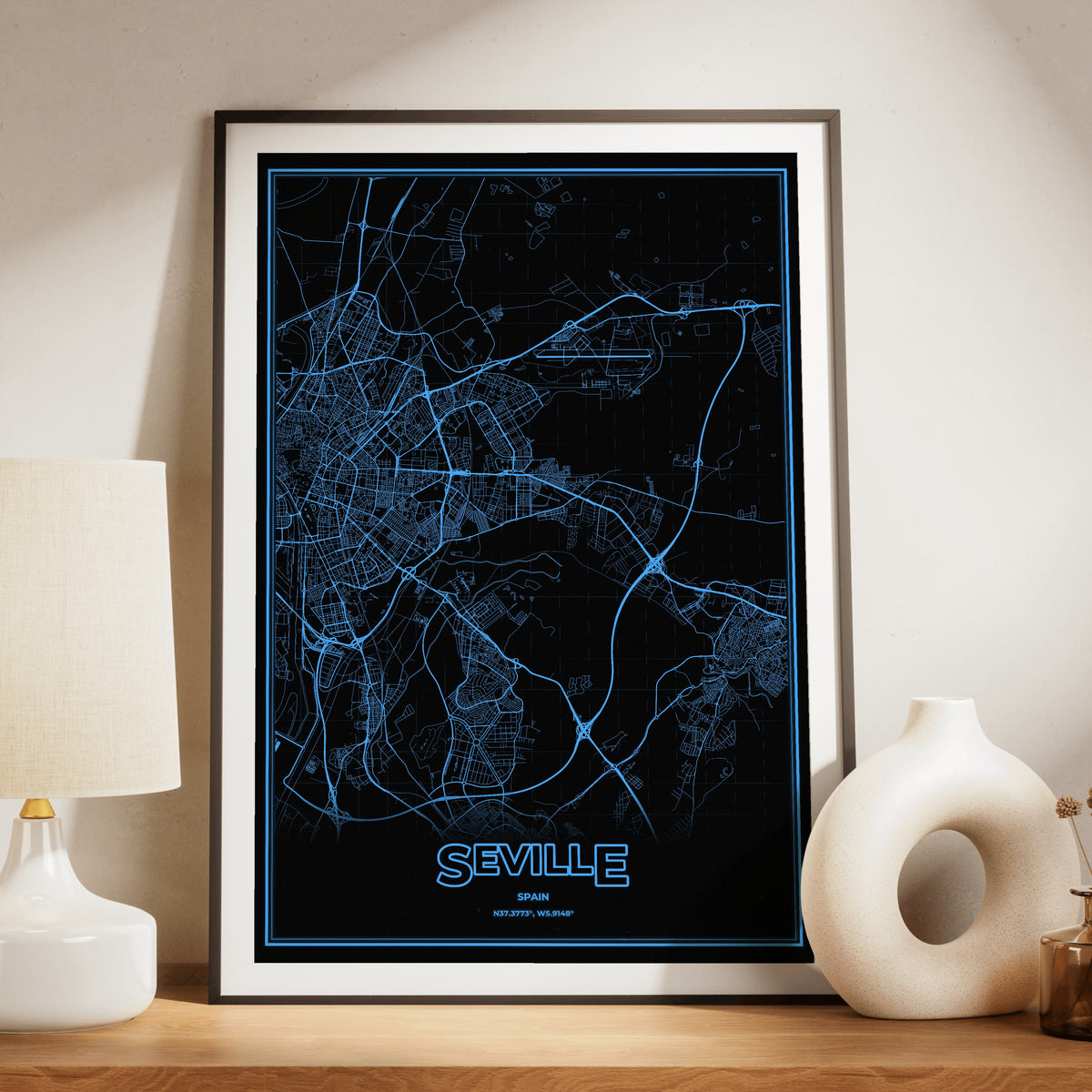 Seville Phosphor Map Poster - IBM Blue