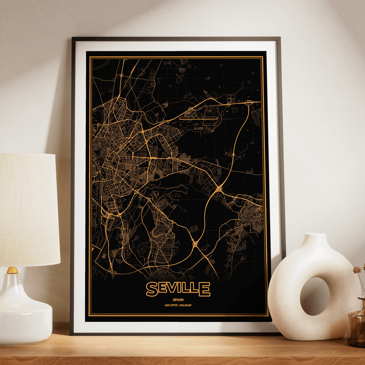 Seville Phosphor Map Poster - Amber CRT