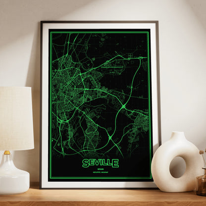 Seville Phosphor Map Poster - Phosphor Green