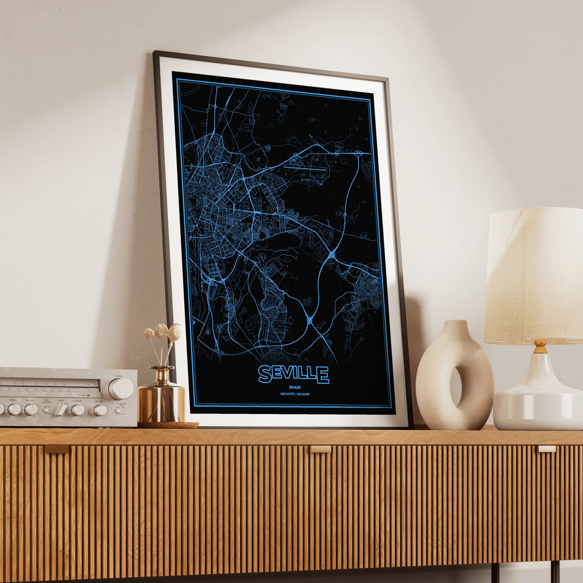 Seville Phosphor Map Poster - IBM Blue
